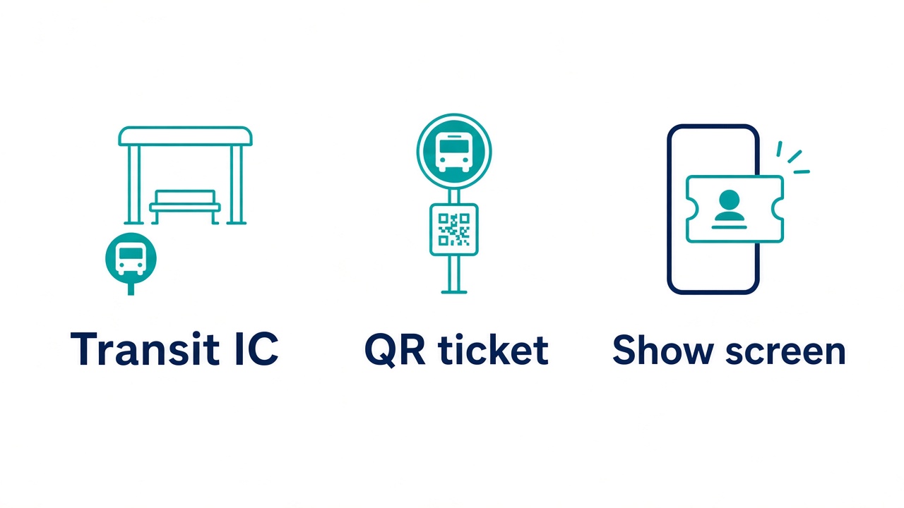 Bus validation: transit IC, QR ticket, show-screen