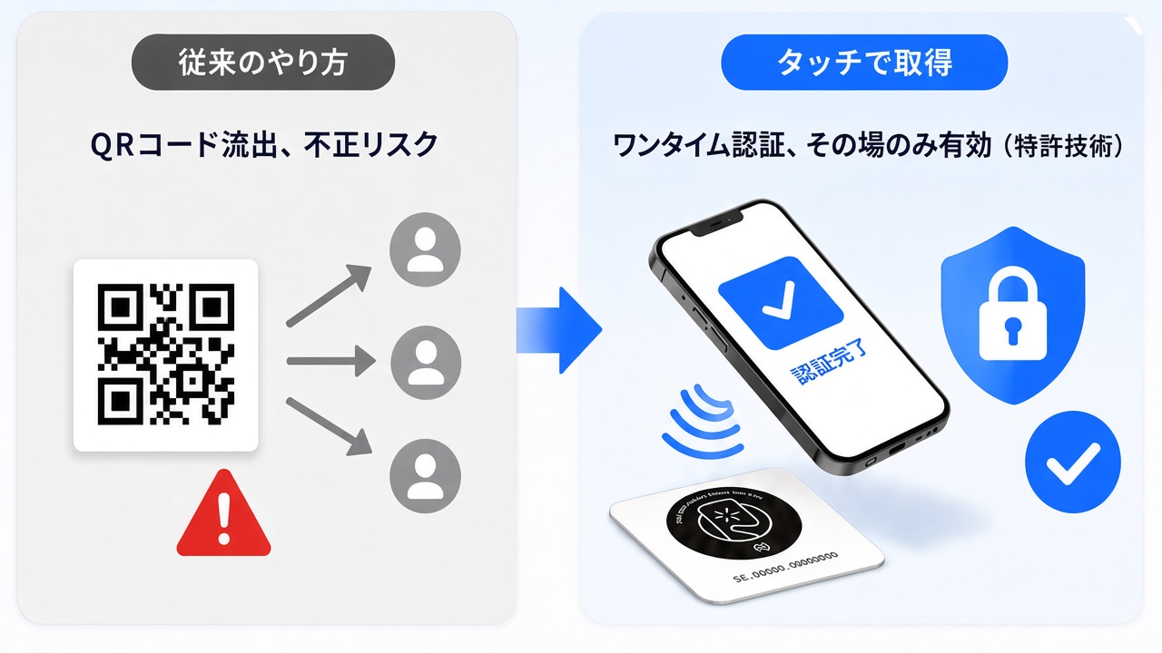 NFCタッチによるその場のアクセス証明の概念図
